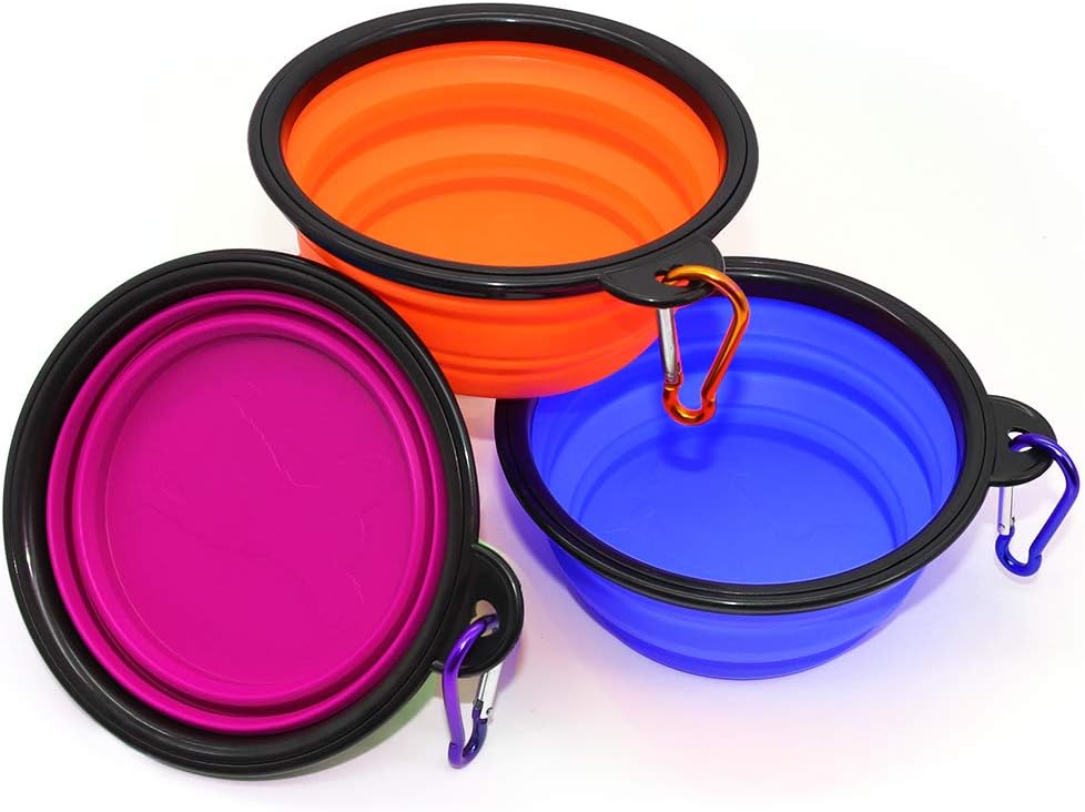 3 Pack Silicone Collapsible Dog Bowls,Portable and Foldable Pet Travel Bowls for Dogs Cats Feeding Water Bowl Dish,with 3 Carabiners Set…