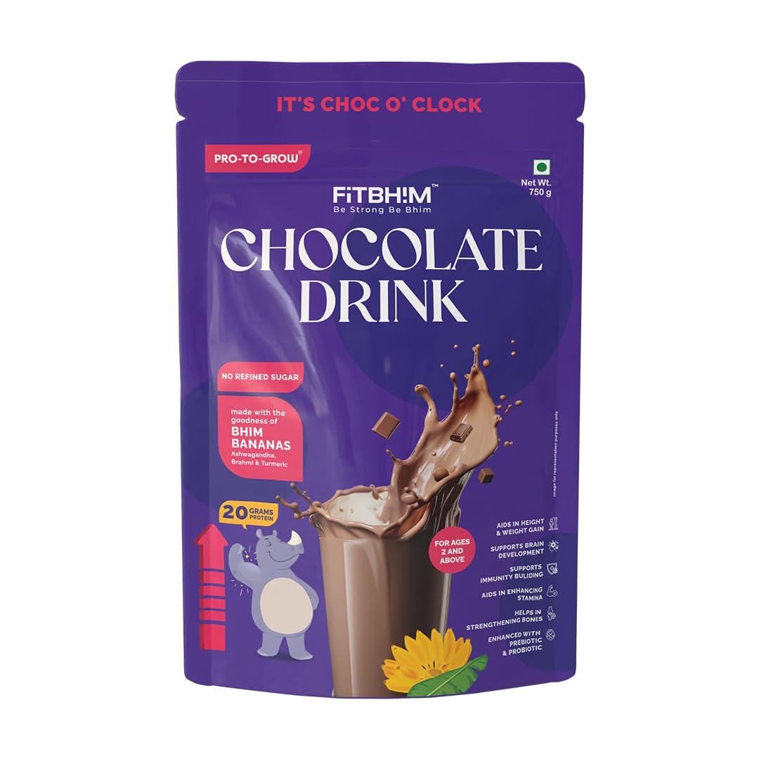 Pro To Grow Fitbhim Nutritional Chocolate Drink Powder 750g | Enriched with Bhim Banana | Belgian Chocolate Flavor for Kids (2+ years) | Ideal for Brain Growth & Immunity Support-image-17