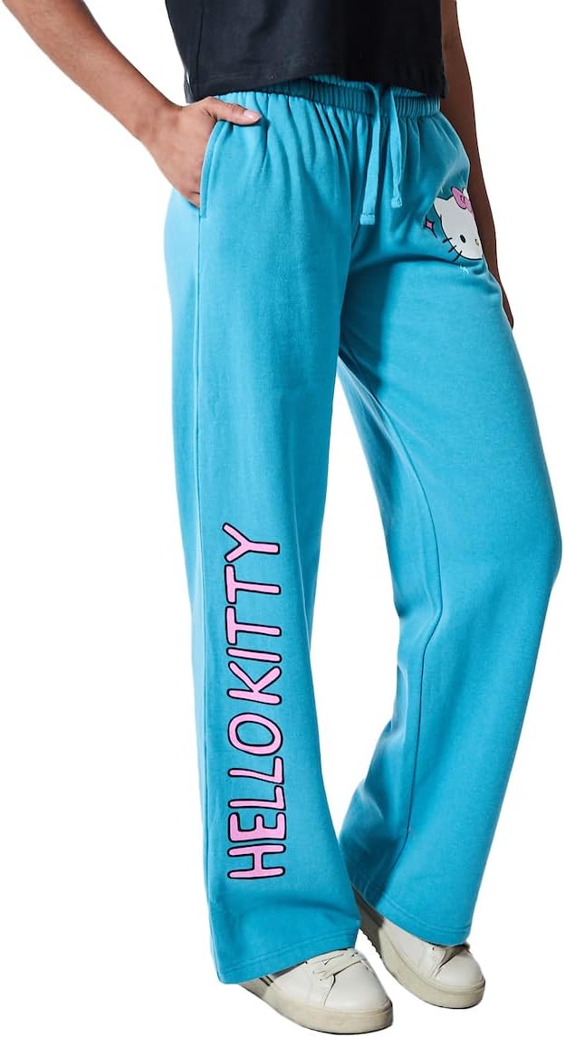 Bioworld Hello Kitty Stars Women's Blue Straight Leg Sweatpant Joggers