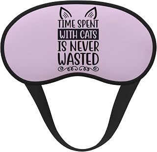 Time Spent with Cats is Never Wasted Black-Edged Full-Coverage Eye Mask Light-Blocking Comfortable, Soft, Adjustable Elastic Strap Relaxation Without Pressure for Women & Men