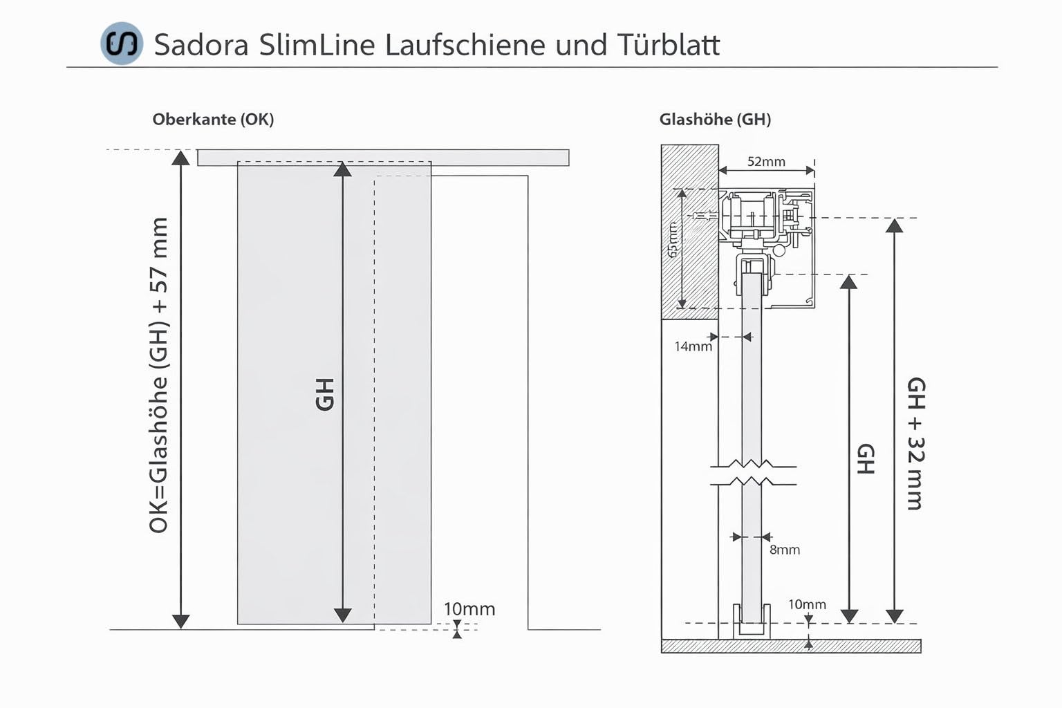 Glasschiebetür Komplettset Sadora® inkl. SoftClose Muschelgriff 900x2050mm ESG 8mm, Idea-Design