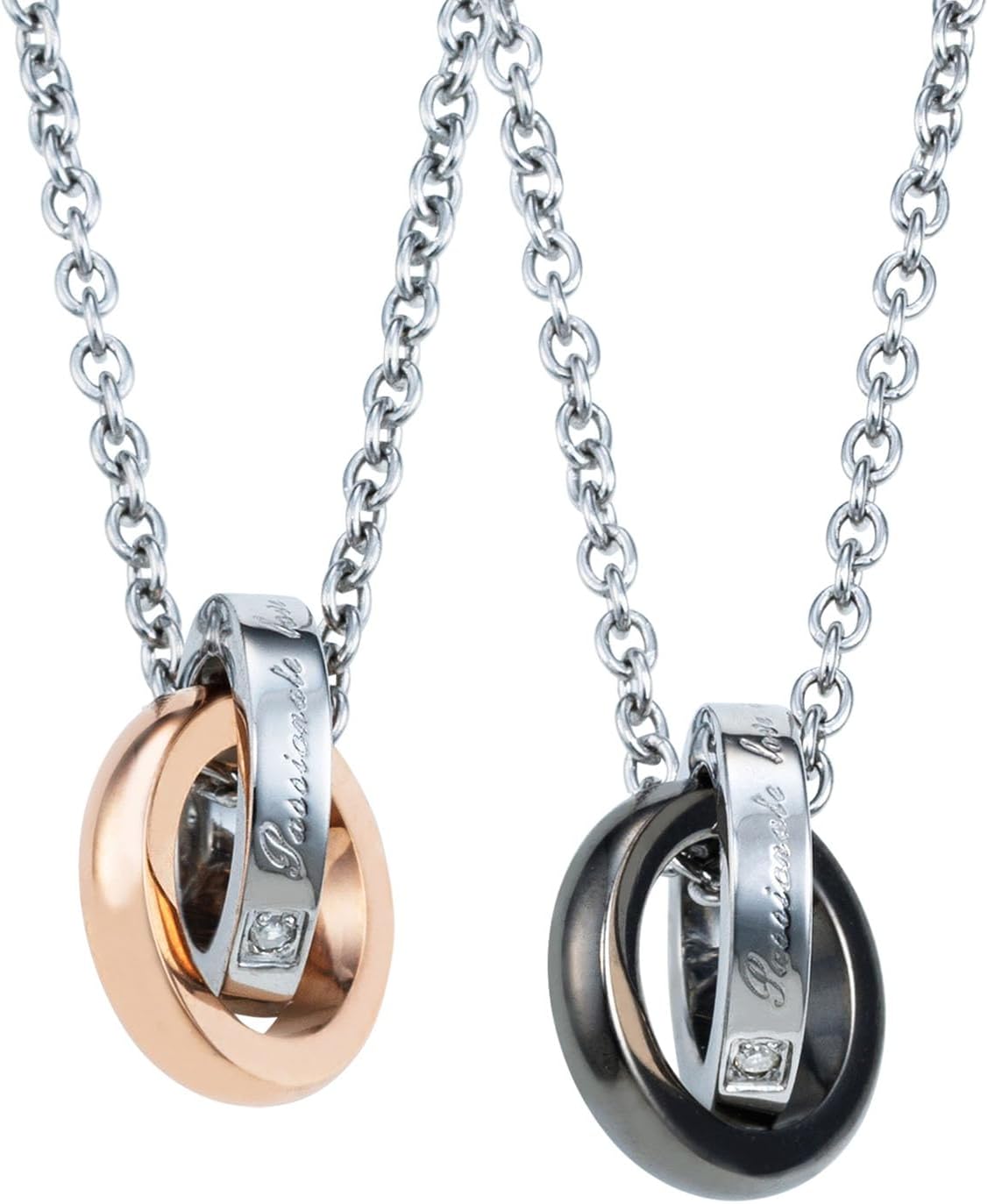 ホワイトクローバー] ダイヤモンド ステンレス ペア ネックレス