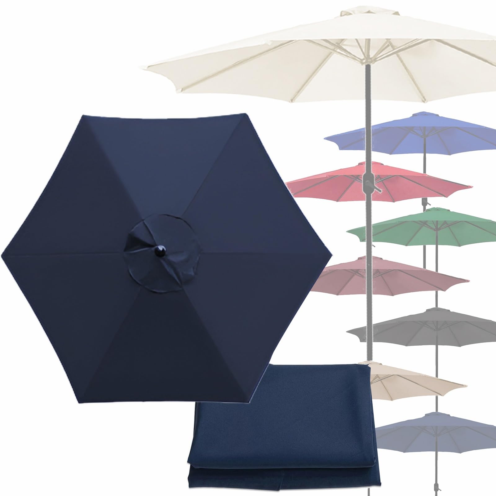 LTSRLL Garden Parasol Canopy Cloth For 2.0M 2.70M 3.0M Standard & Cantilever Parasols Top Canvas｜Waterproof Breathable Replacement 6 Arms 8 Arms Sun Umbrella Covers｜Canopy Only(Navy blue,3.0m 8 ribs)