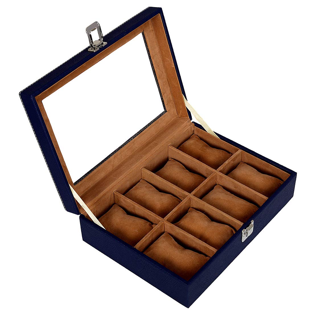 Leather World Watch Box Holder Organizer Case in 8 Slots of Watches for Men and Women with Transparent Display (Blue) (B07BGQD9GW) Amazon Price History, Amazon Price Tracker