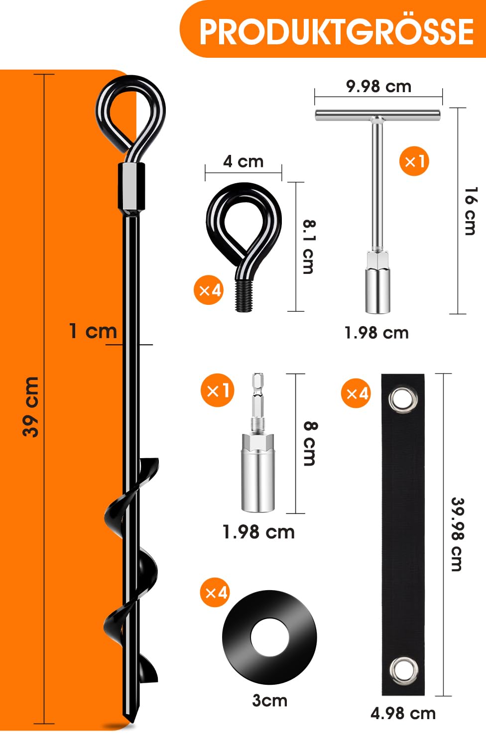 Ancrage au Sol Set de 4 - Heavy Duty Trampoline - à Visser résistant au Vent Fort - avec Sangles