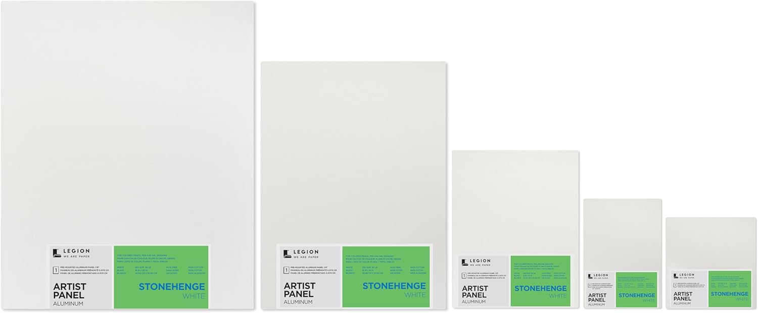 Legion Artist Panel, 1/8" Composite Brushed Aluminum with Stonehenge 100% Cotton White 250gsm Paper, 16 x 20 inches for Dry Media