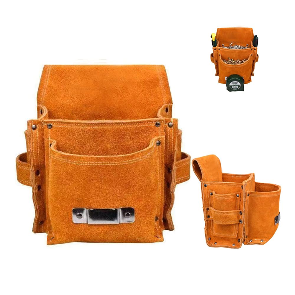 Tool Pocket Pouch Belt Tool Bag Thickened Tool Waist Bag Durable Cowhide Hardware Tool Storage, Ompartments Tool Pouch for Carpenter, Electrician, HVAC Tech, Plumber