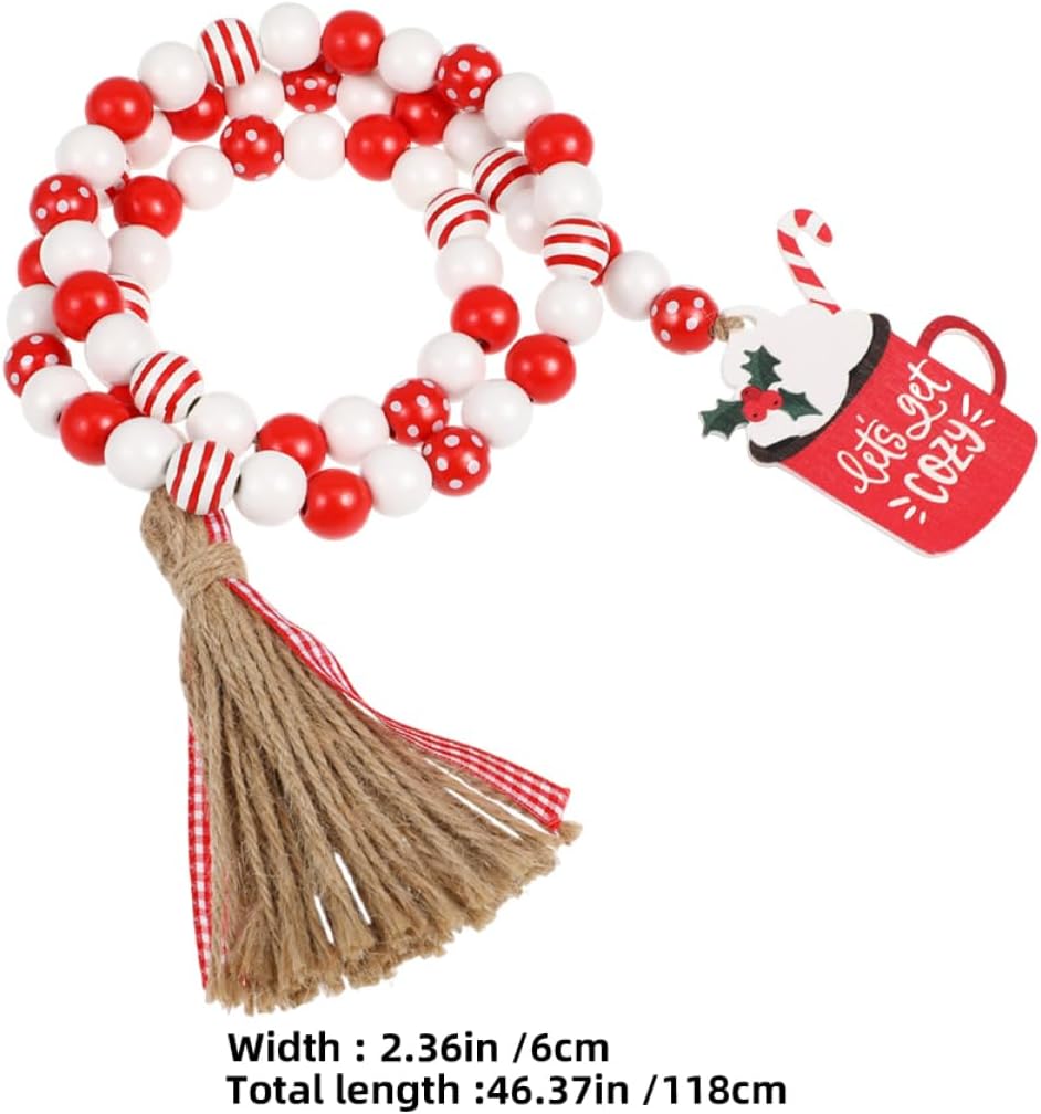 2pcs Colorful Wooden Bead Garland with Tassels Decorative Beaded String for Holiday Celebrations Rustic Home Decor DIY Tassel Pendant for Festive Parties and Events