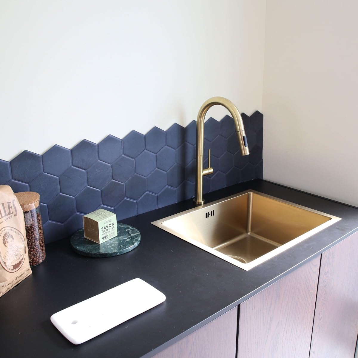 Essebagno Portofino Mezclador de lavabo con teleducha en oro cepillado
