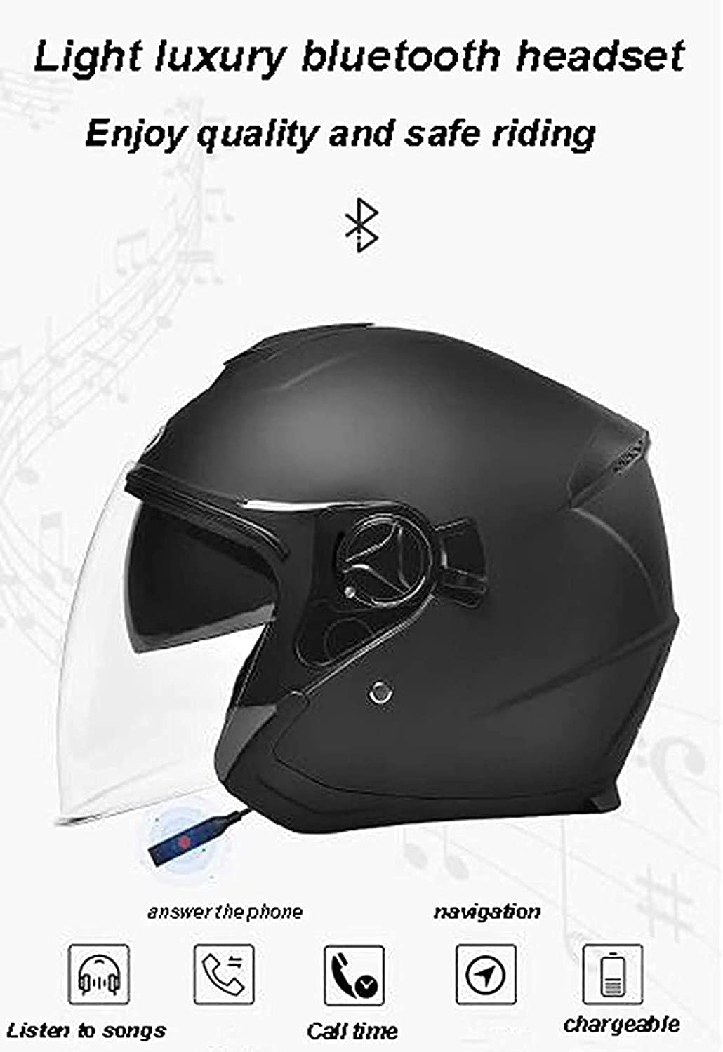 Bluetooth Casco de Moto Retro Adultos Cascos de Moto Jet Casco de Seguridad Personalidad Medio Casco de Moto Vintage,para Street Bike Cruiser Chopper Motocicleta Casco