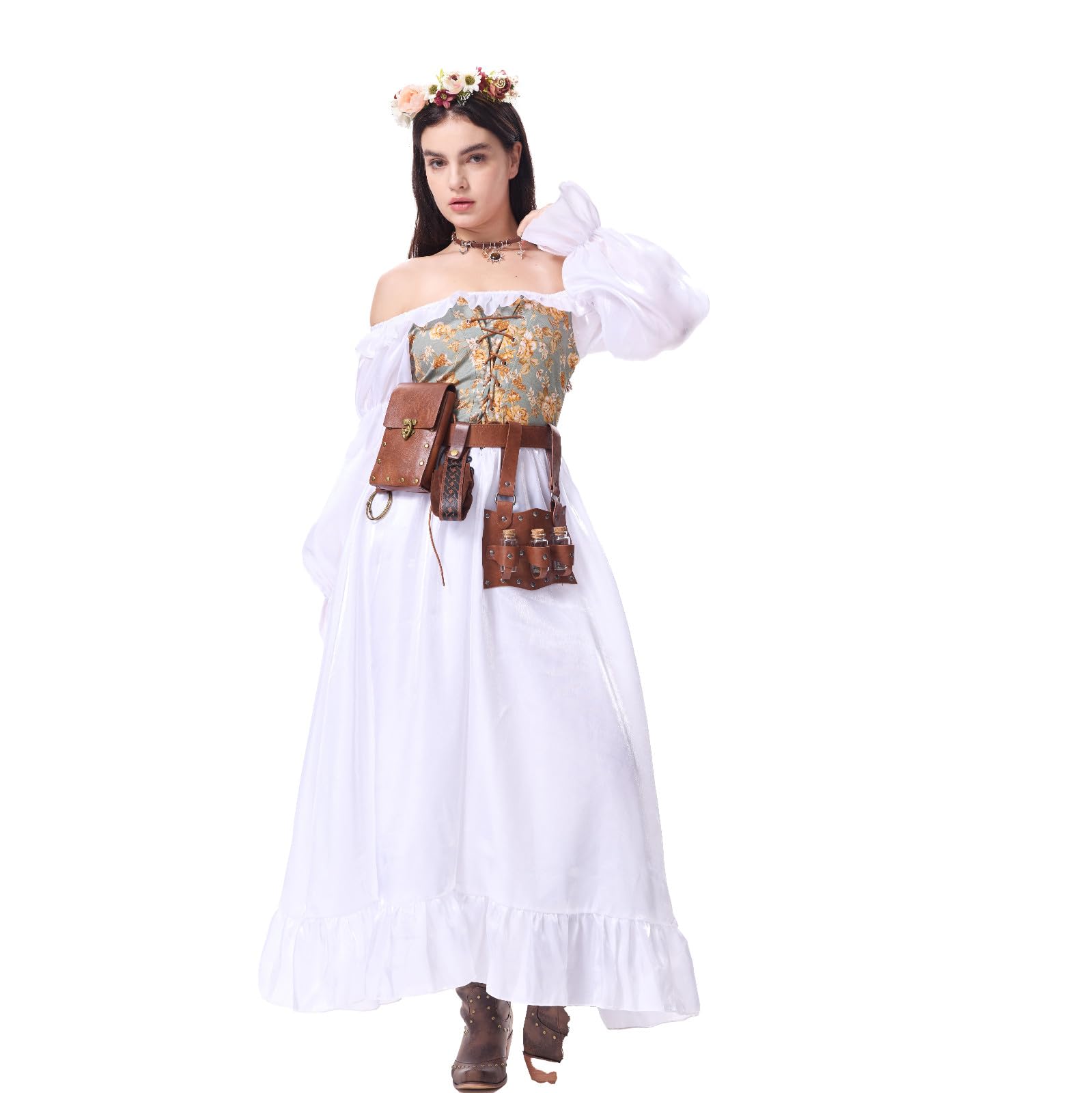 Ansenesna Halloween Kostüm Damen Piratenkostüm Damen Komplett Set | Mittelalter Kleidung Mieder Gothic Kleid Vintage Korsett Kleid Elegant Langarm Schulterfrei Renaissance Faschingskostüme