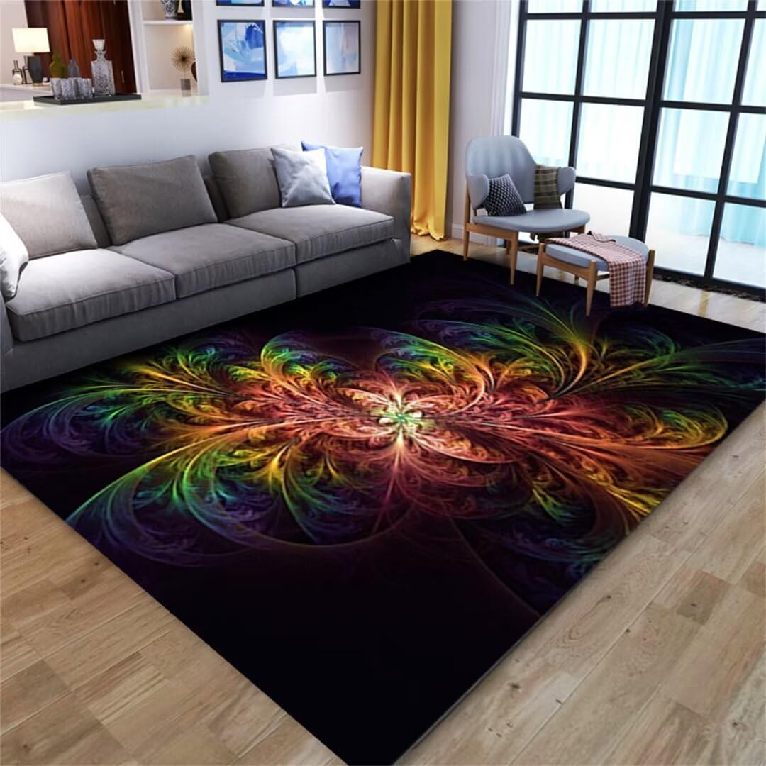Tapis couloir long motif floral 3D relief cheveux courts 180x250cm noir