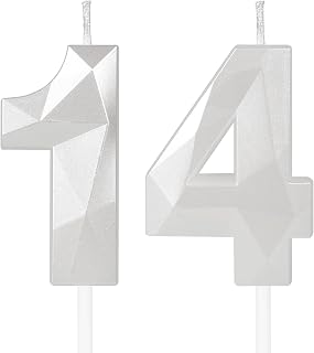 Number 14 Candles,14th Birthday Candles,White Happy Birthday Candle for Cake,3D Design Cake Topper Decorations for Girl Women Pet Birthday Party Wedding Anniversary Celebration Supplies