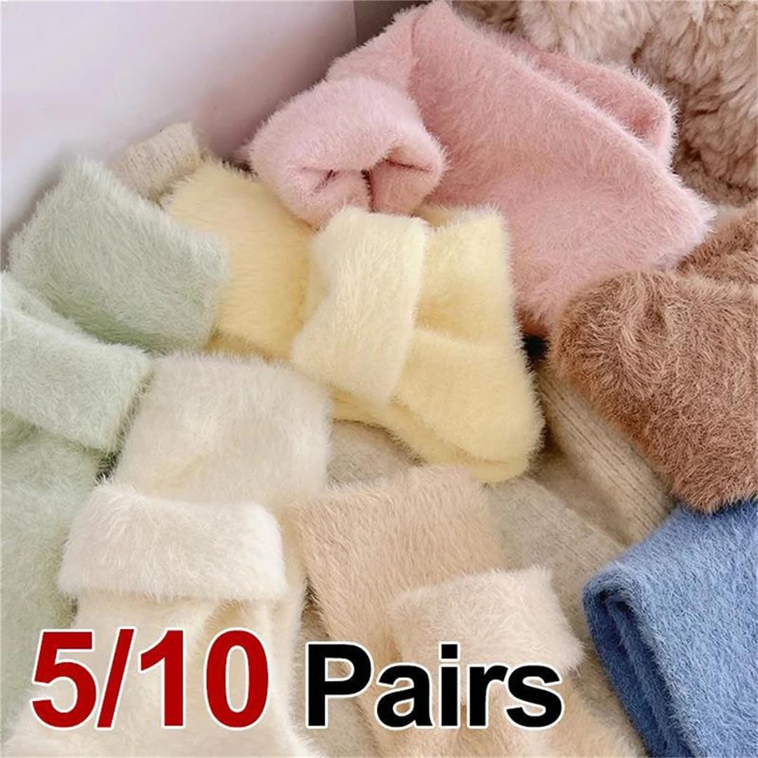 10 Pairs Women Solid Mid Tube Socks Thickened Warm Fashionable Simple Style Casual Hosiery