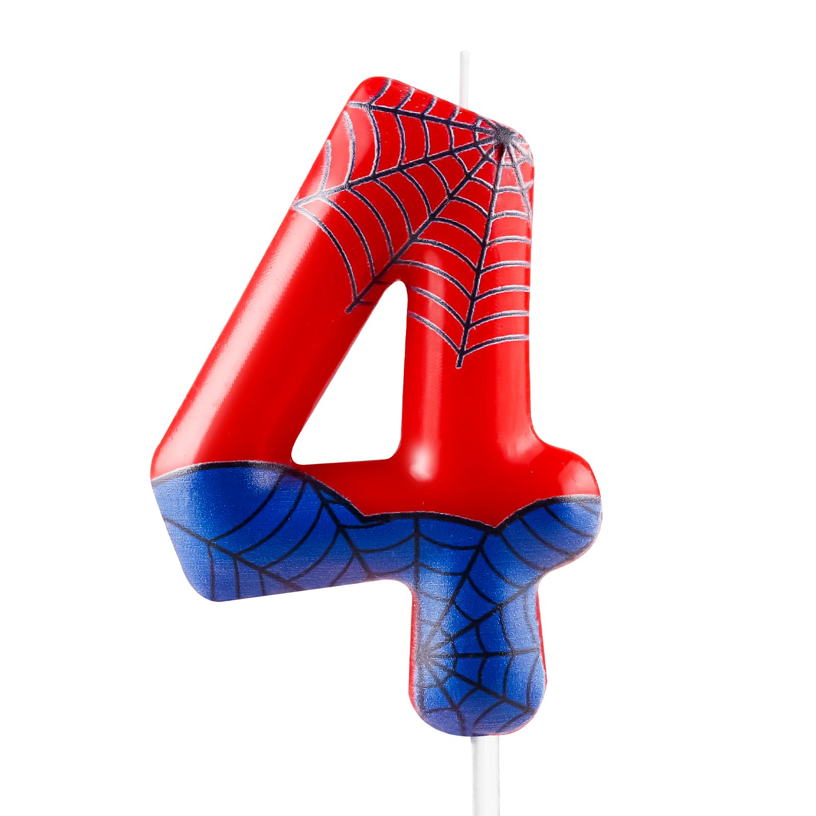 Red Blue Spider 4th Birthday Candles Number 4 Candle Cake Topper Spider Cartoon Themed Happy 4th Birthday Cake Decorations for Boys Girls Kids Party Supplies Spider Ornament Décor-image-7