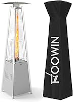 FOOWIN 48,000 BTU Propane Patio Heater with Wheels, Waterproof Cover & Gloves - Quartz Glass Tube Pyramid for Backyard Parties (Silver Grey)