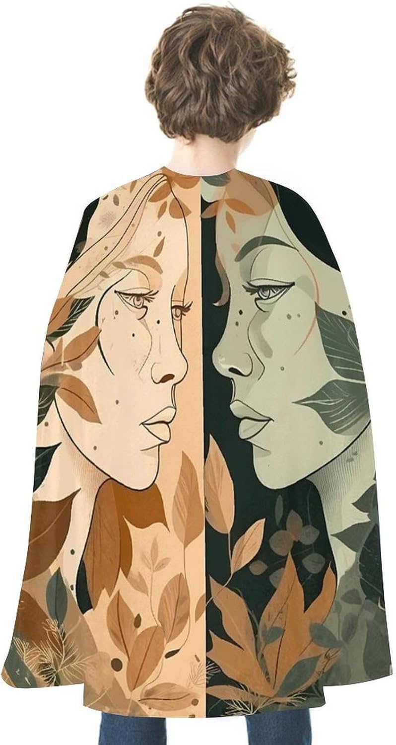 Renaissance Cape Halloween Costume for Men Women Face to Face Vintage Capelet for Cosplay Parties Face to Face