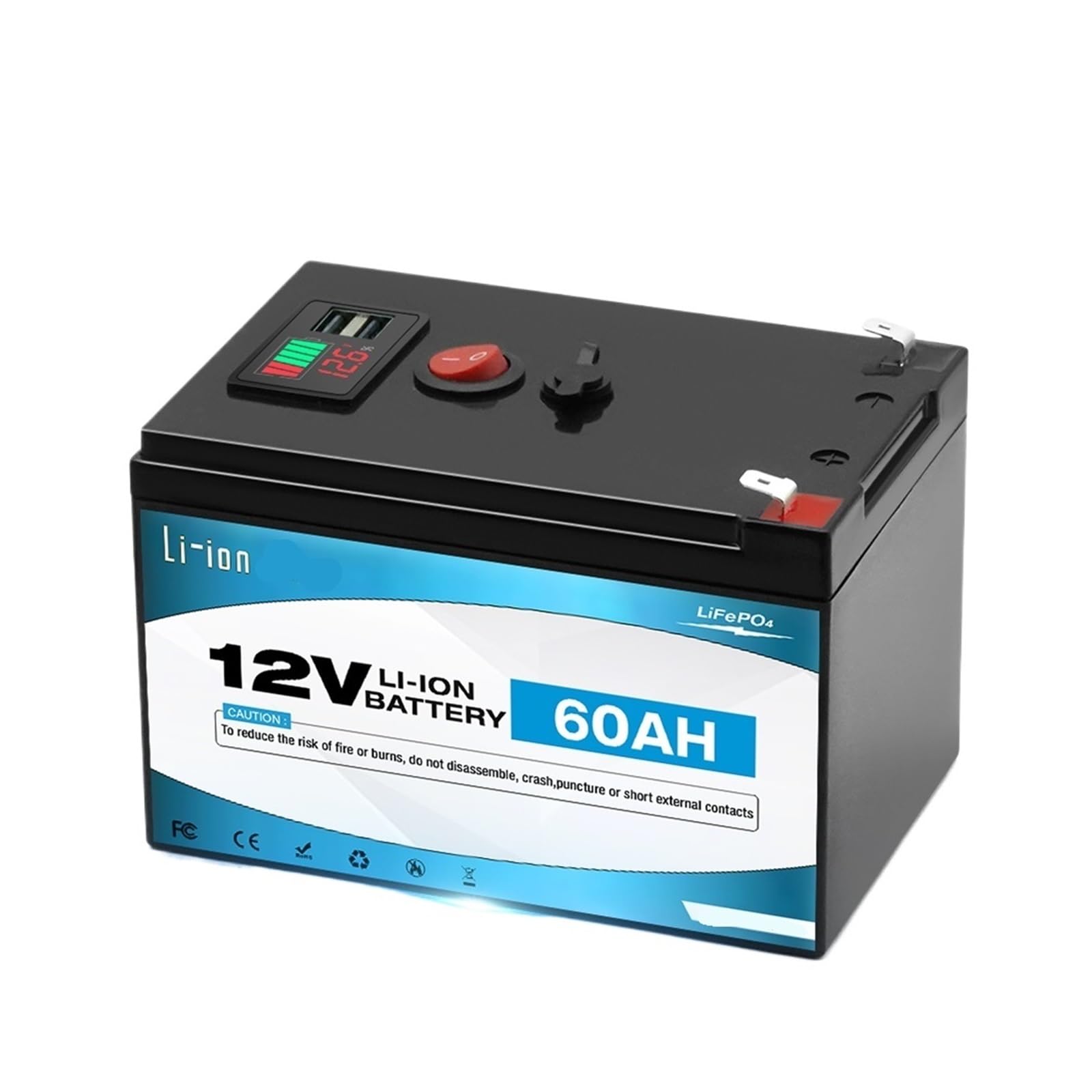 Batteria A Ciclo Profondo Batteria 12V 60Ah Litio LiFePO4 | Batteria ricaricabile da oltre 4000 cicli for energia solare/eolica, piccoli UPS, illuminazione, ecc(LiFePO4 60000mAh Set)
