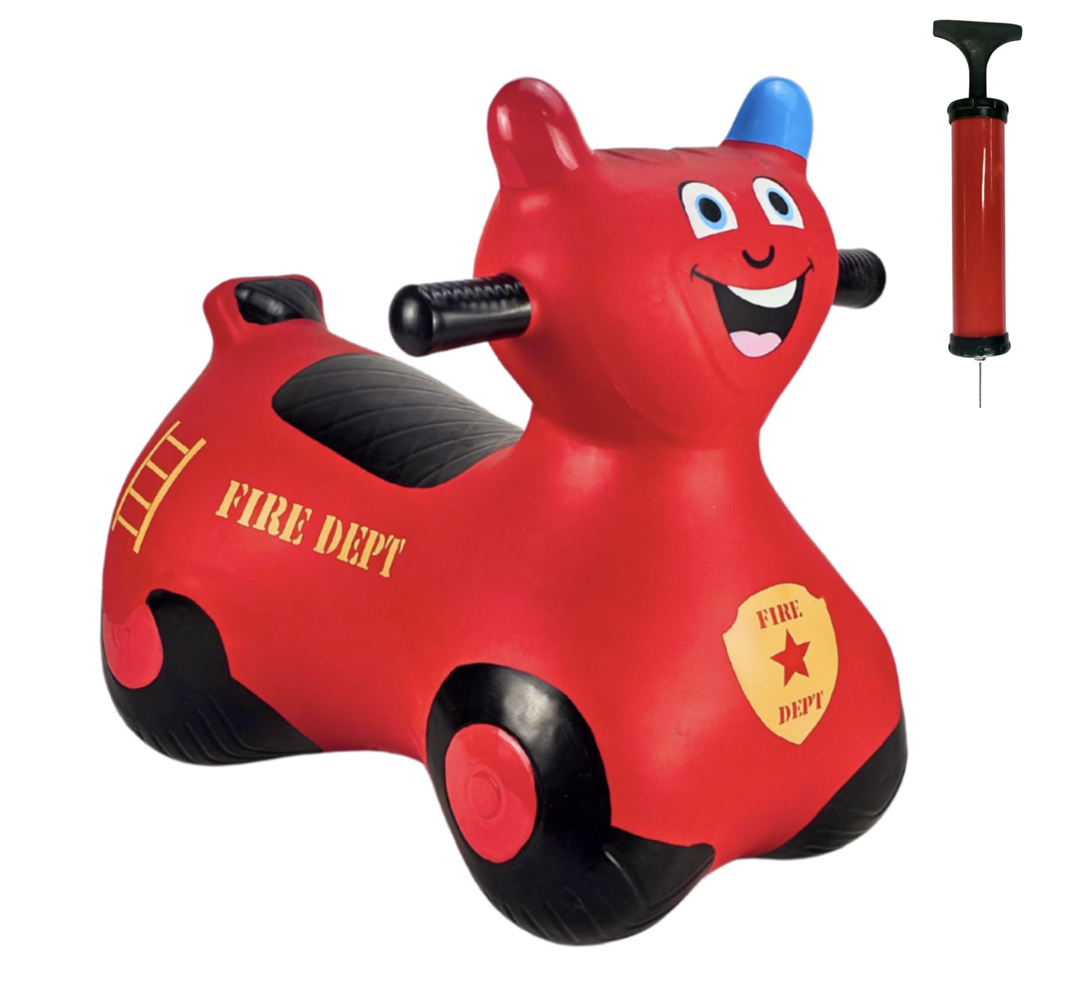 Happy Hopperz Patrol Fire Bike (Red) - Baby/Toddler Balance Bike with Pump & One Way Valve - Suitable for Ages 12 Mos to 5 Years - Indoor/Outdoor Space Hopper Toy - Perfect Balance Bike 1-5 Year Old