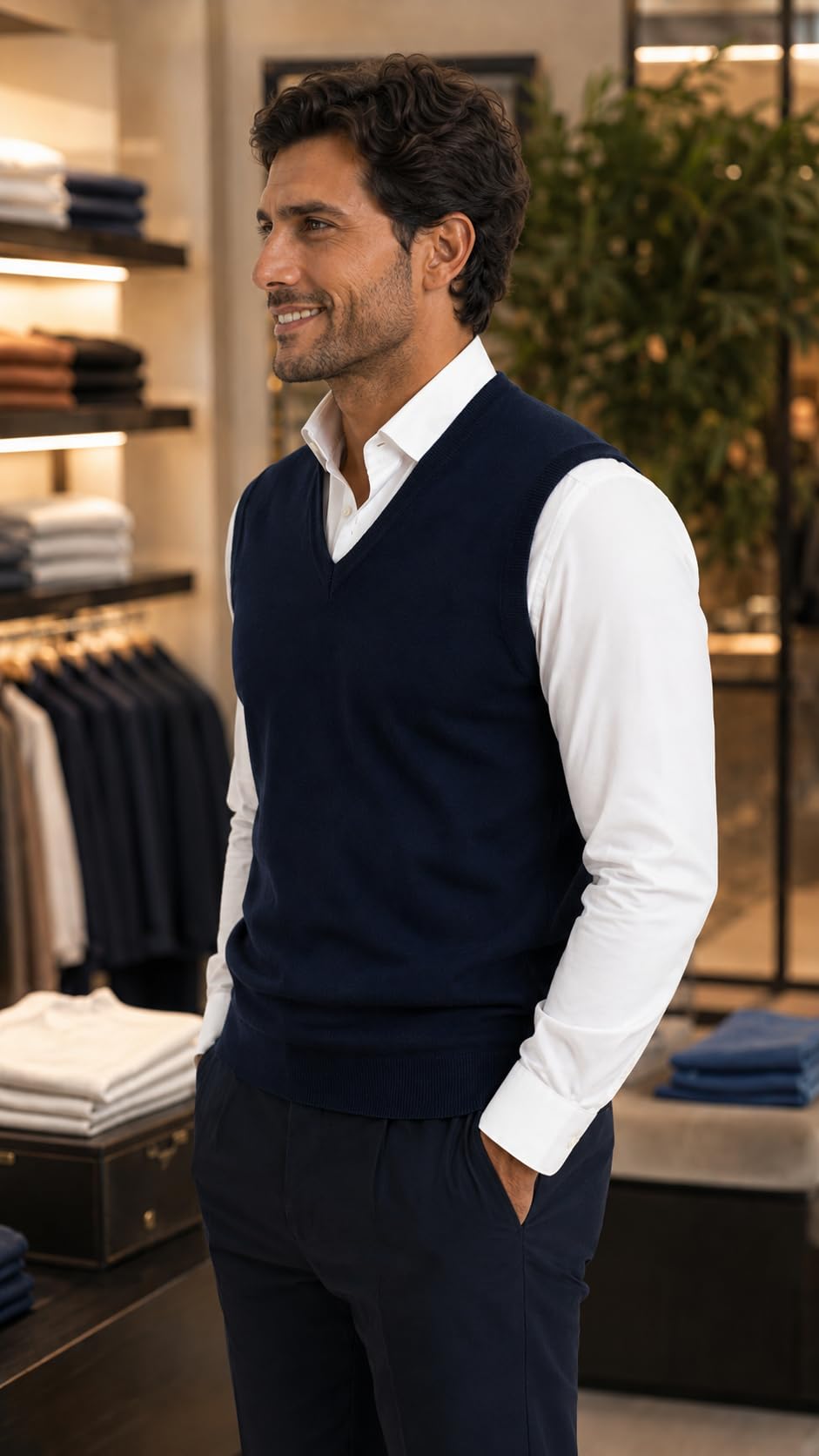 Maglione Uomo Pullover Gilet Misto Lana Merinos Extrafine Made in Italy