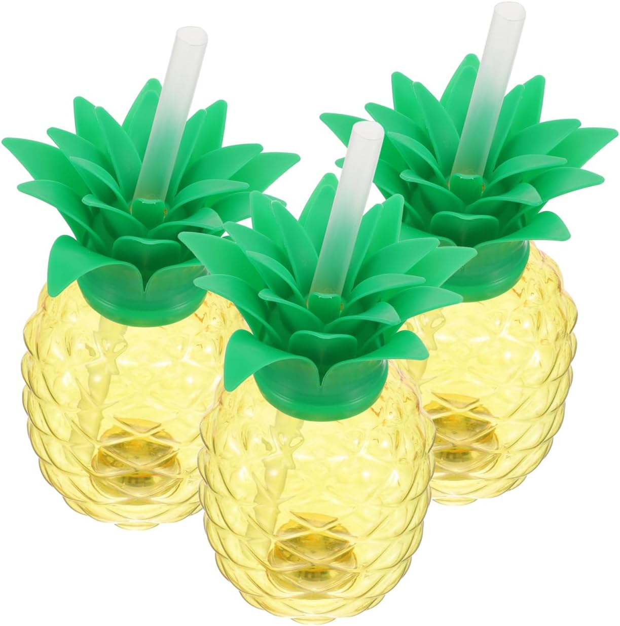 UPKOCH 6pcs Glowing Pineapple Cups with Lids and Straws, Creative 500ml Drinking Cups for Hawaiian Luau Party, Colorful Tiki Tropical Fruit Party Supplies,Summer Beach and Spring Celebrations