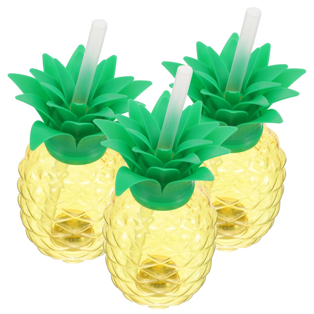 UPKOCH 6pcs Glowing Pineapple Cups with Lids and Straws, Creative 500ml Drinking Cups for Hawaiian Luau Party, Colorful Tiki Tropical Fruit Party