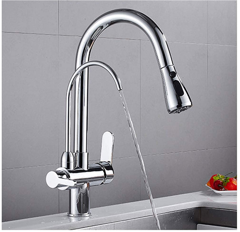 Robinet de cuisine 3 voies au design arc élevé et finitions beige chrome durables