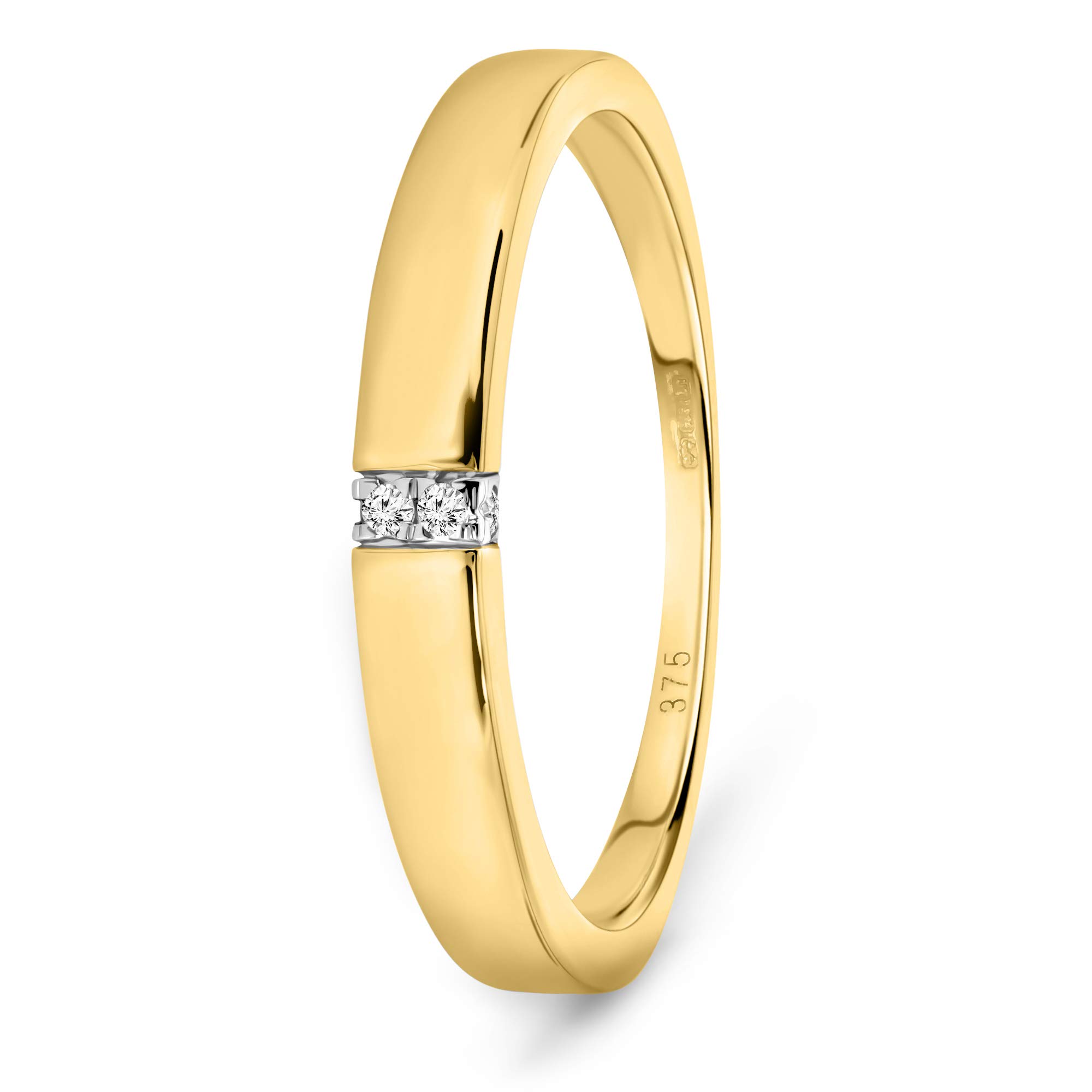 MIORE Anillo de compromiso para mujer de 0,02 quilates con 4 diamantes de oro amarillo de 9 quilates/375