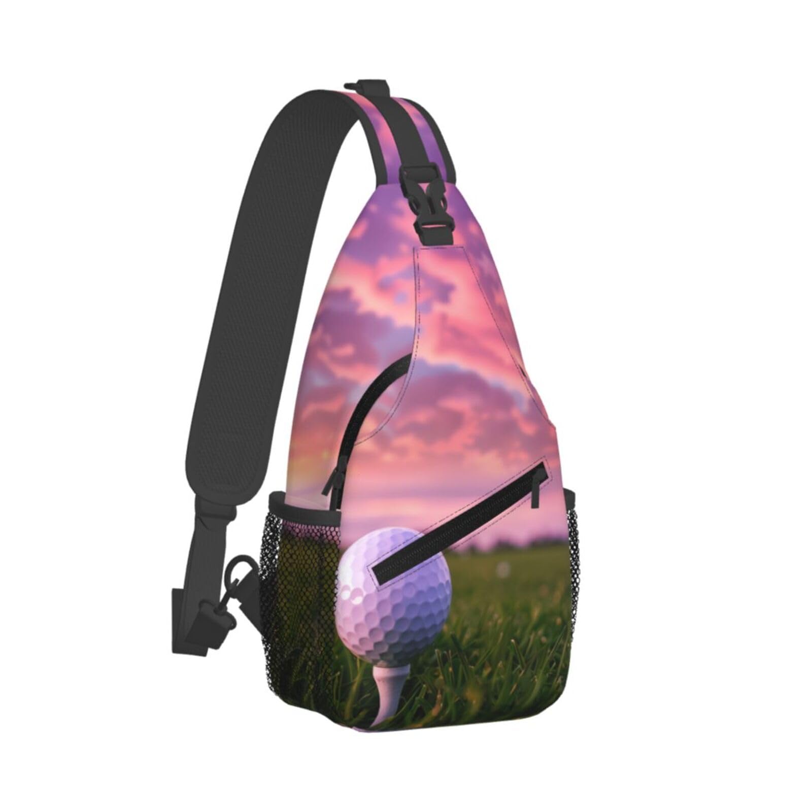 JXDXHCW Golf Ball Sunset Grass Sling Bag Crossbody Bag for Men Women, Daypack Chest Backpack Shoulder Bag for Travle Hiking