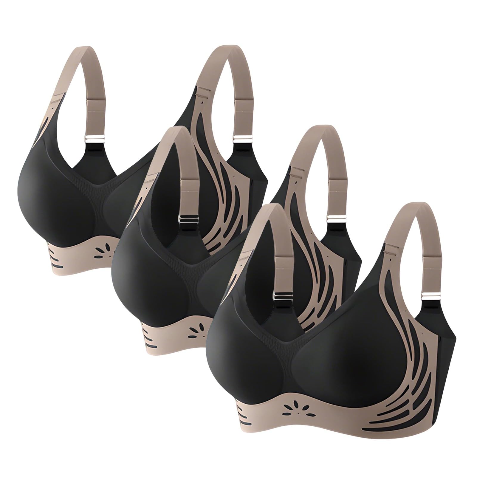 Biustonosze plus size dla kobiet UK Push Up Obwisłe piersi 3 szt. Bezszwowe, bezszwowe podparcie pleców z fiszbinami Podnoszenie bez fiszbin Biustonosz damski Freeolder Komfort na co dzień Duży biust