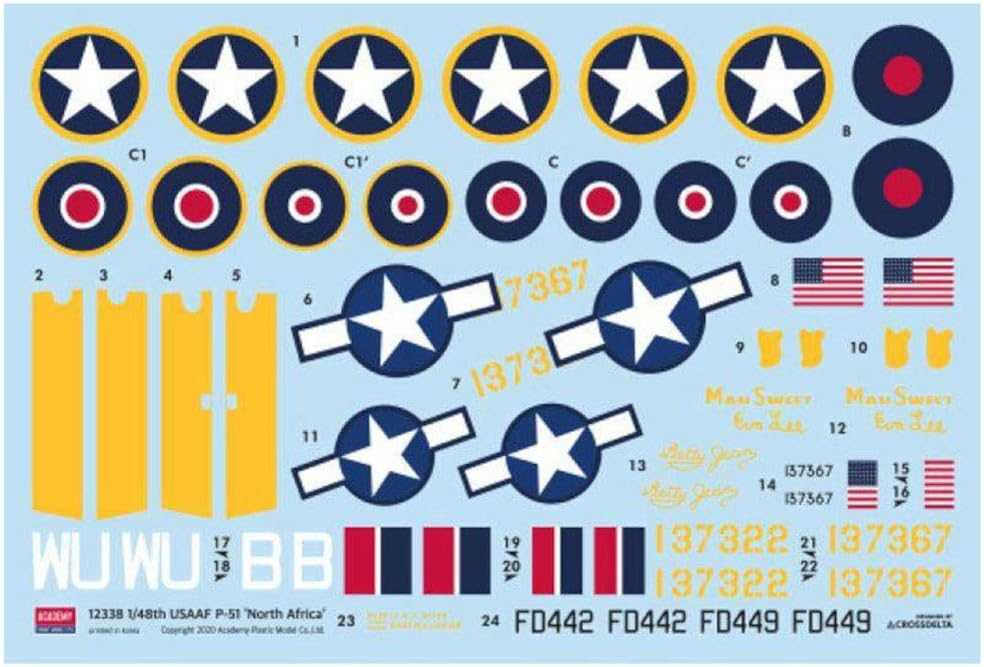 Academy 1/48 US Army Air Force P-51 Mustang North African Front Plastic Model 12338