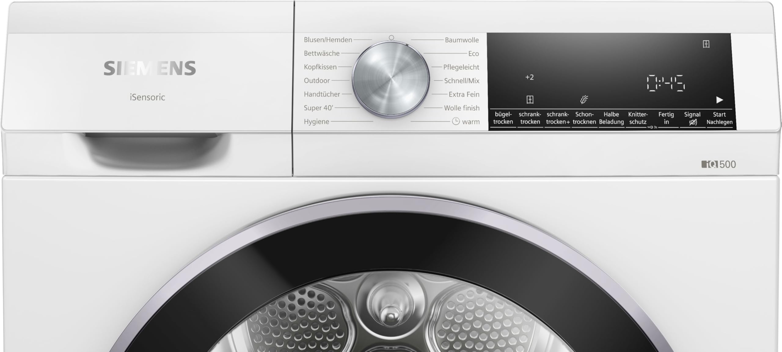 Siemens WQ43G2D0EM, iQ500, Smarter Wärmepumpentrockner 9 kg, autoDry, speedPack, Reversierende Trommel, Nachlegefunktion, halbe Beladung, Trommelinnenbeleuchtung, Weiß
