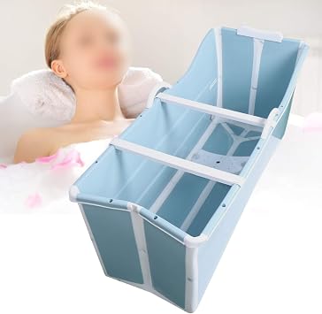 Foldable Blue Thickened Plastic Collapsible Soaking Bathtub - 53In Freestanding, 192.48Lbs Capacity, No Lid