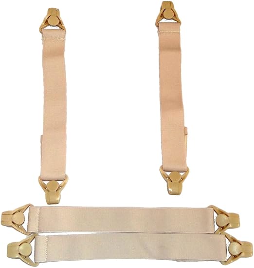Holdup Suspender Company Bed Sheet Stay-Downs with USA Patented Composite Plastic Gripper Clasps (Short Quad)