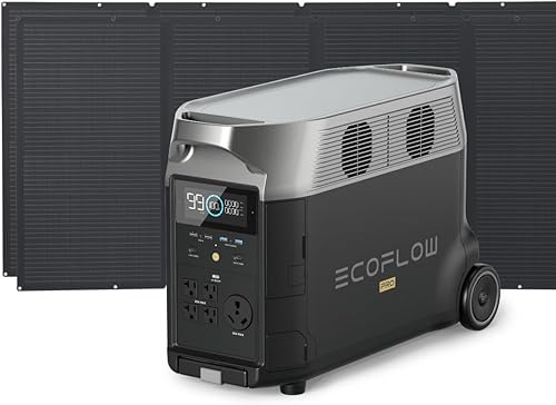 EF ECOFLOW Generador solar de 3.6 KWh DELTA Pro con panel solar portátil de 2 x 400 W, 23% de alta eficiencia, 5 salidas de CA, 120 V3600 W, para