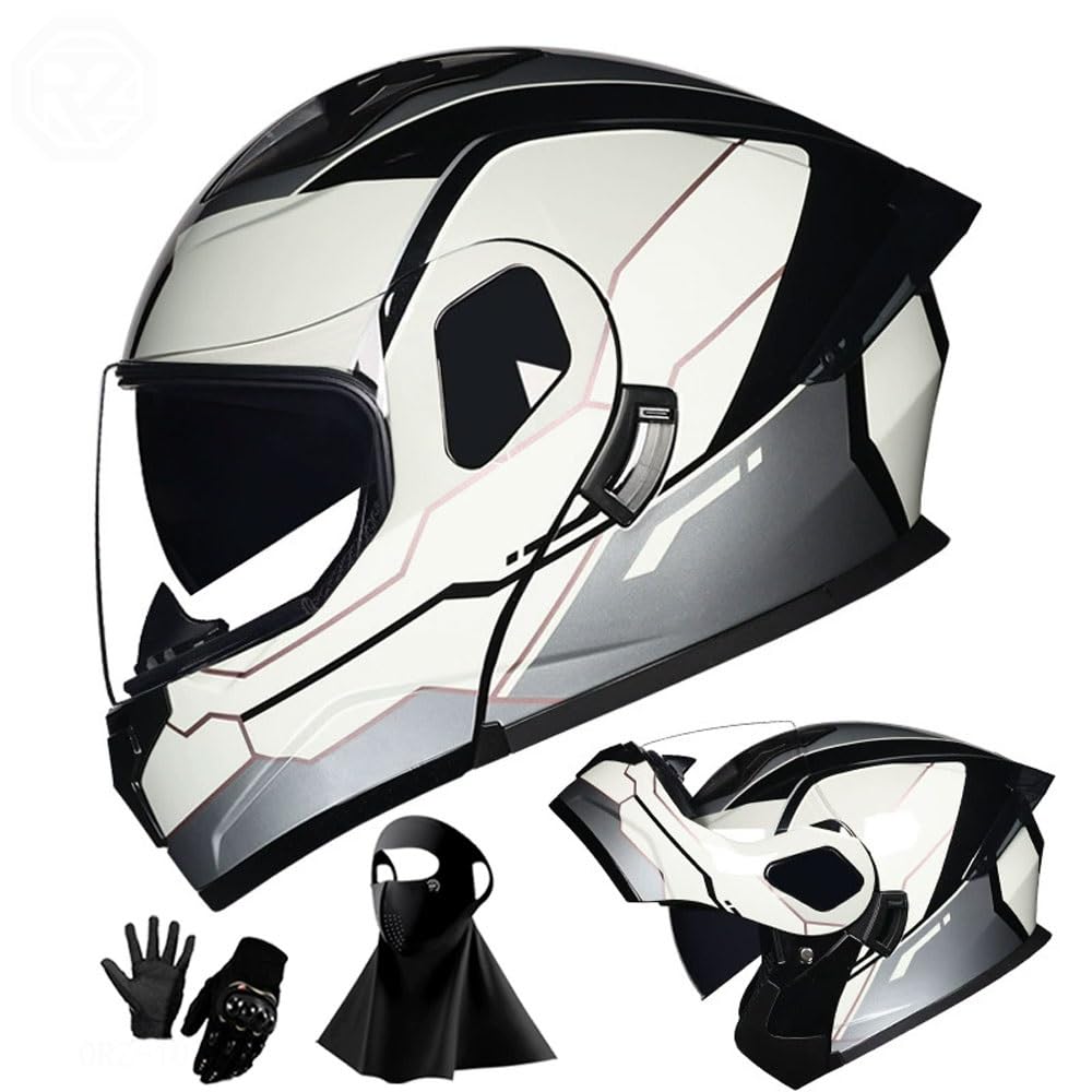 Ragopilen P30 Helmet, Full Face Motorcycle Helmet Approved 2 Visors Black Night Vision Adult Kids M-2Xl 3Pcs(,2Xl(61-62Cm))