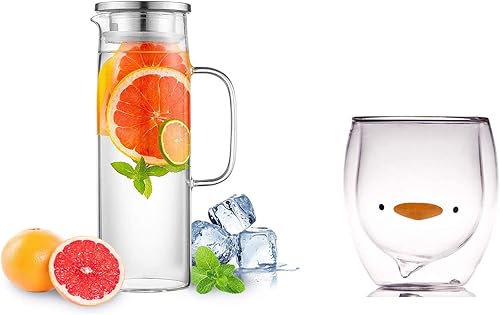 Hwagui Jarra de cristal con la jarra de la bebida de la jarra del agua de la tapa, taza de cristal taza de café taza de té taza de leche