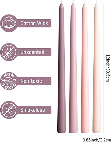 Miniatura 33 de Viyffo Velas cónicas marrones, paquete de 4 velas cónicas sin perfume de 12 pulgadas, 8 horas de tiempo de combustión, sin humo, para el hogar