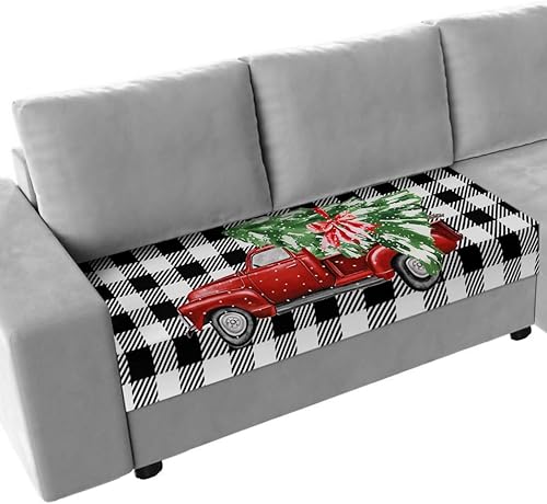 Fundas de cojín para sofá de Navidad, funda elástica para sofá con parte inferior elástica, diseño de árbol de Navidad, copos de nieve, color negro