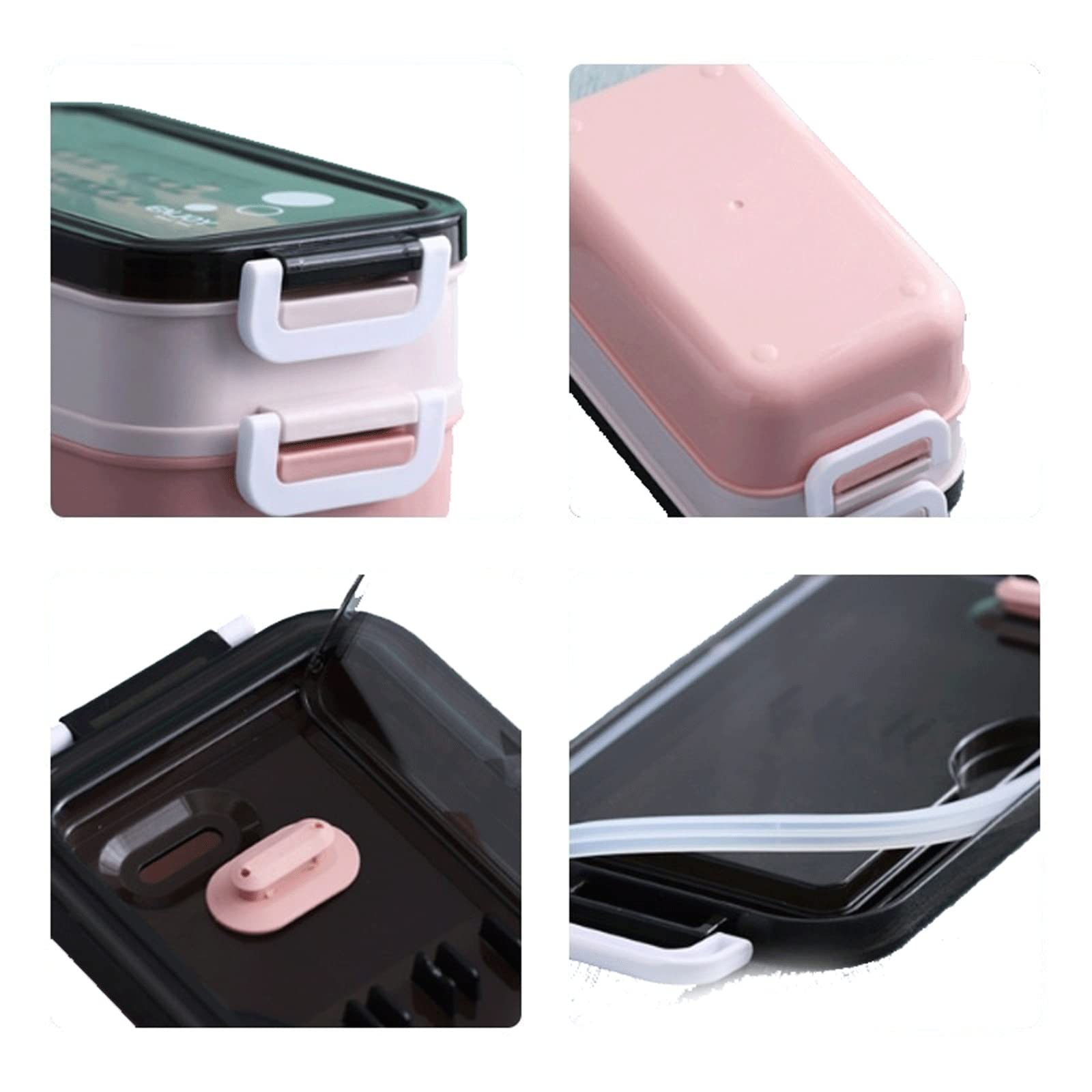 Fiambrera de Acero Inoxidable de Doble Capa: Rosa, Ideal para Estudiantes y Trabajadores de Oficina, Apta para microondas, Capacidad de 1-2 litros
