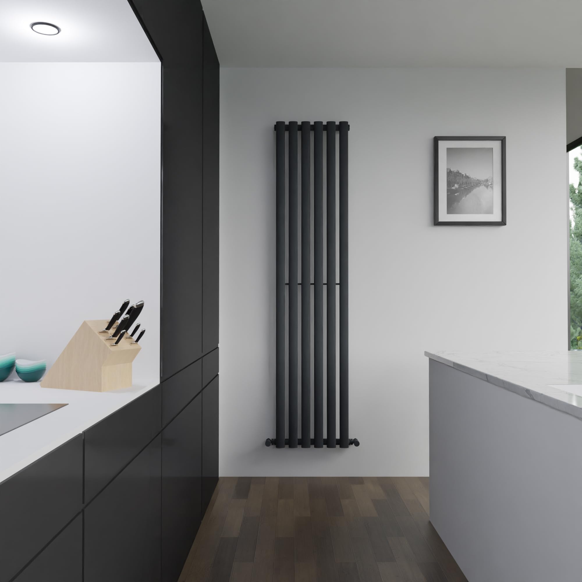 Brecon Black Oval Tube Designer Radiator Vertical Central Heating - 420mm (w) x 1800mm (h) - BTUs 3200