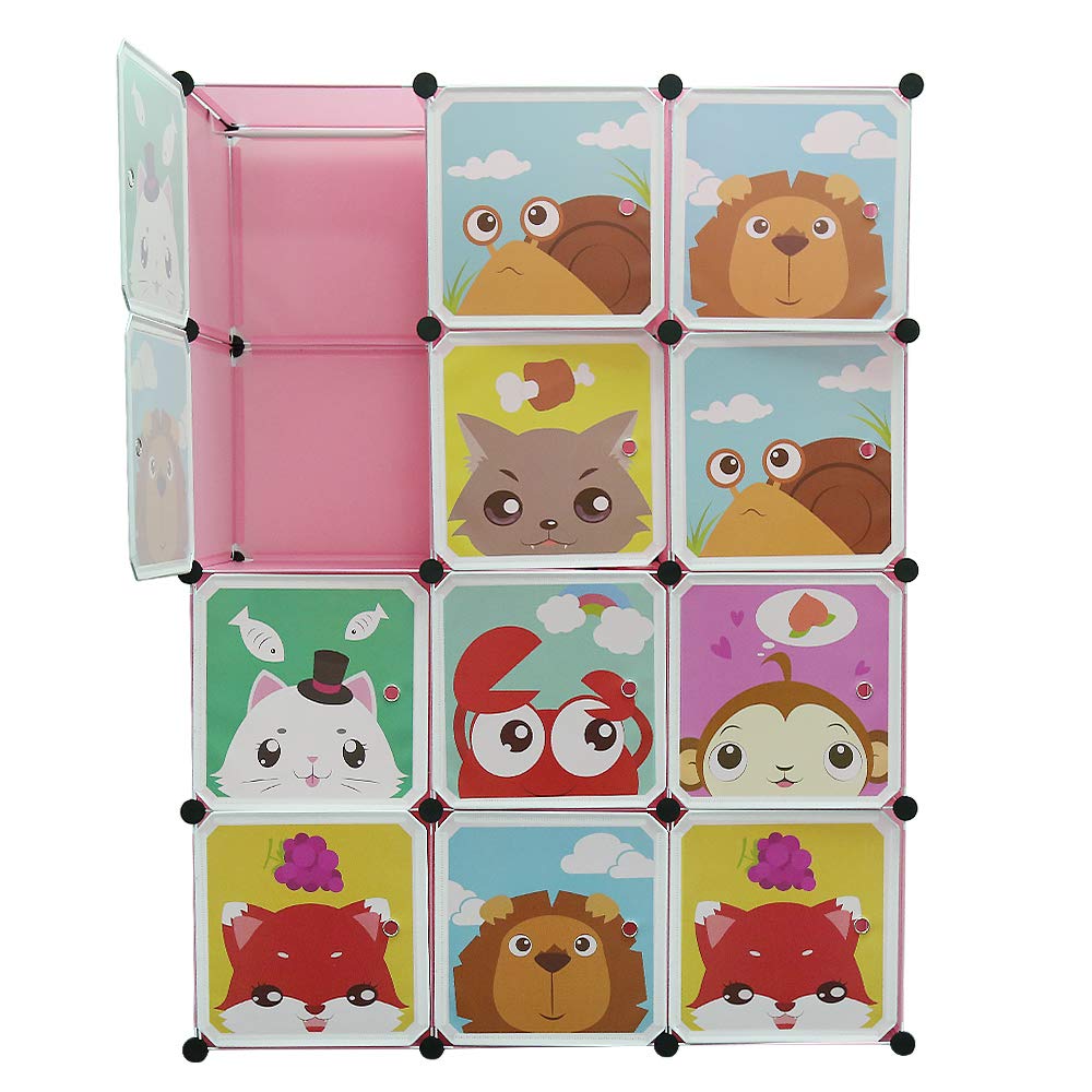 Kedia Armoire pour enfants, armoire de chambre à coucher, armoire modulaire, en plastique, avec portes, portable, penderie pour enfants (111 x 37 x 147 cm, rose)