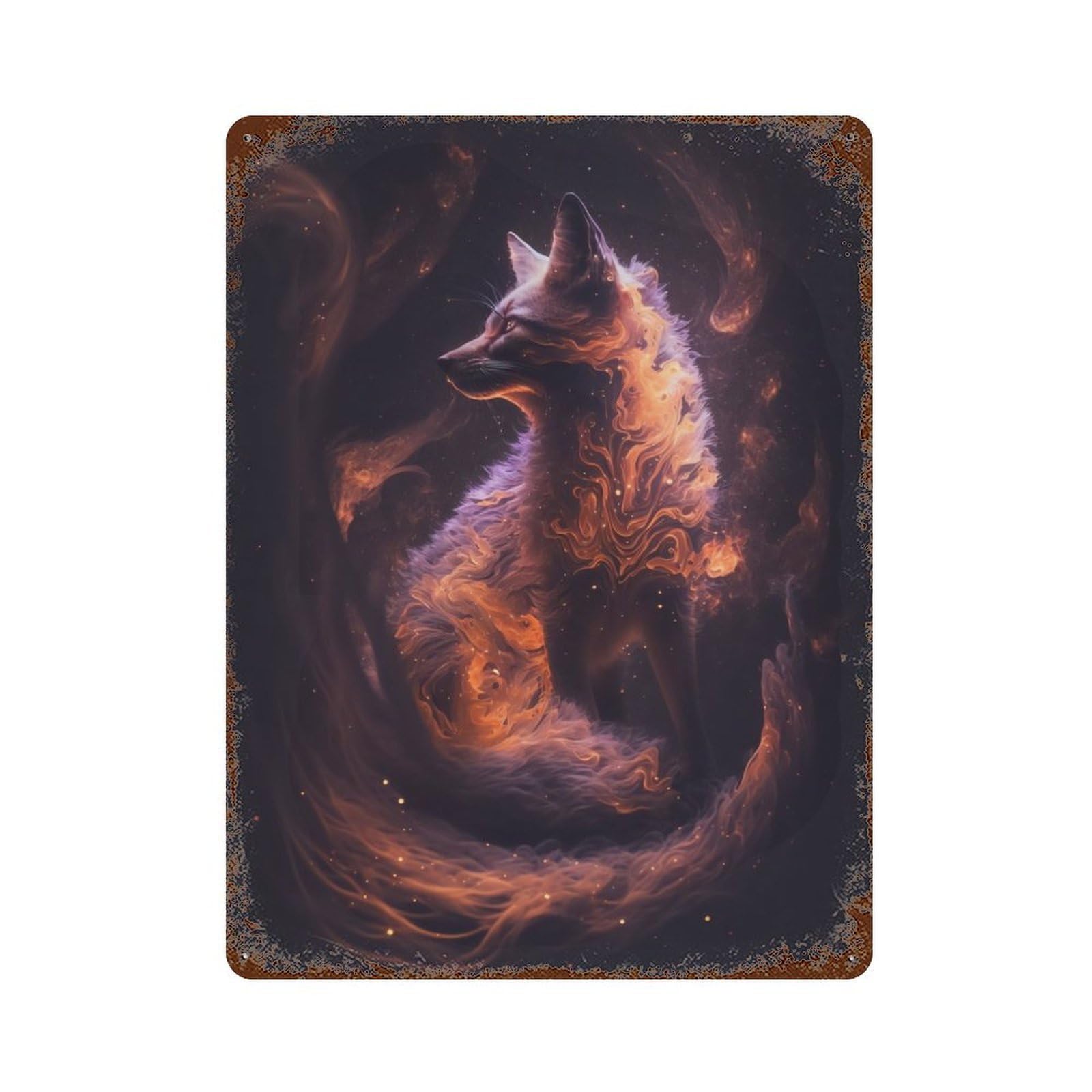 Nine Tailed Fox in Space Aged Metal Wall Plaque 15.7"x11.8", Farmhouse Wall Decor for Patio, Garden Room And Bar Decor