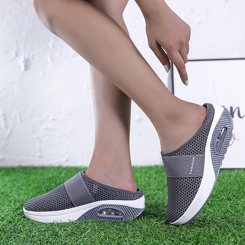 RiceelSor Women's Air Cushion Slip-Ons Orthopedic Walking Slippers Mesh Breathable Lightweight Arch Support Knitted Casual Comfort Outdoor Mules Sneaker4