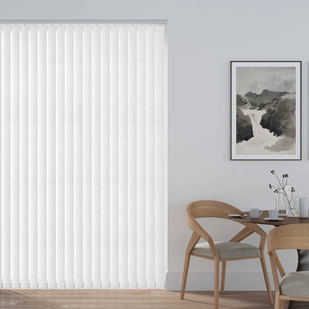 Made to Measure Vertical Blinds 89mm (3.5") Complete Set in Feather Weave White | Vertical Window Blinds Up To 180cm (1800mm) Width x 300cm (3000mm) Drop | Light Filtering Rail & Slats for Home