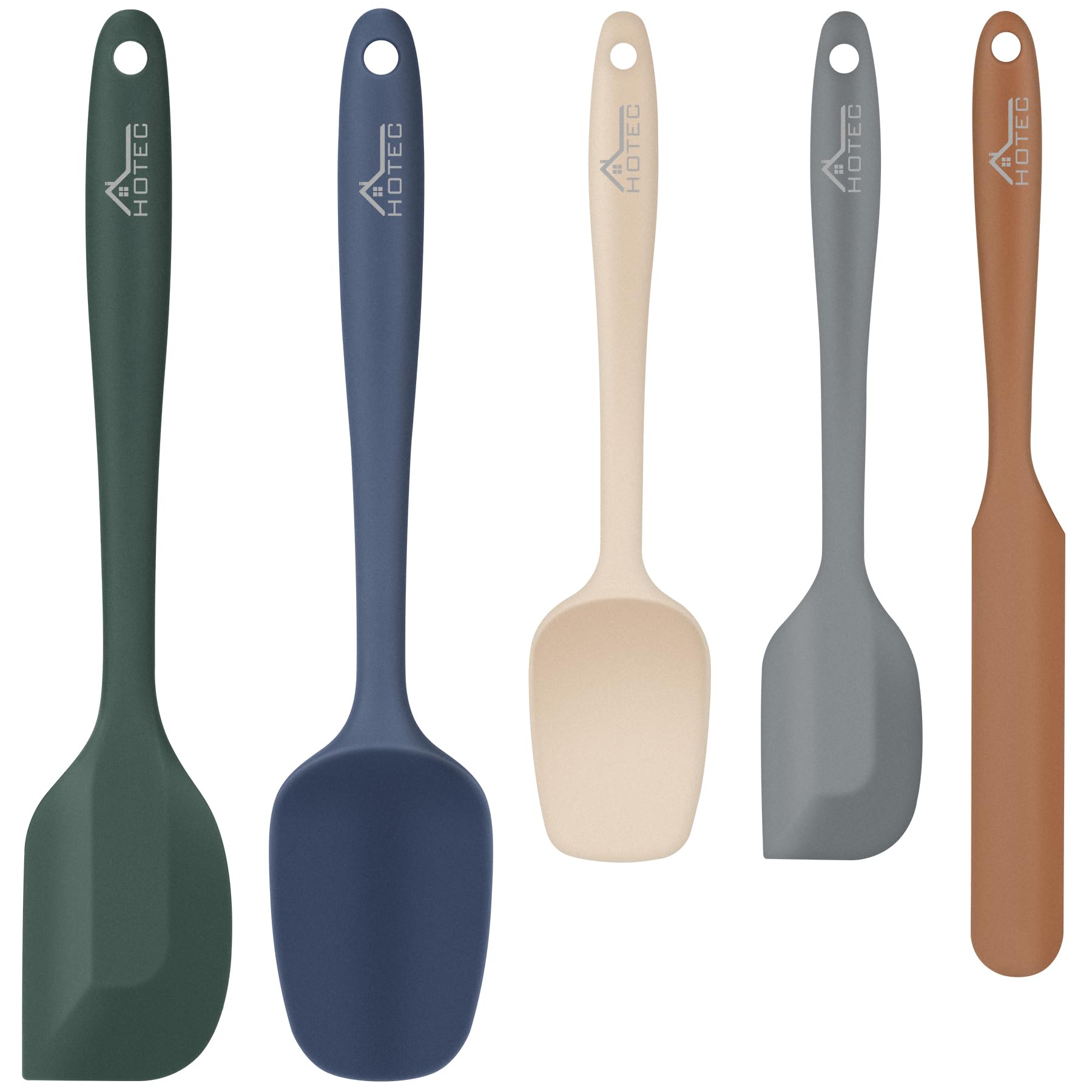HOTEC Heat Resistant 600℉ BPA-Free Silicone Rubber Spatula Set for Baking, Cooking, and Mixing Non Stick Dishwasher Safe, Neutral Set of 5