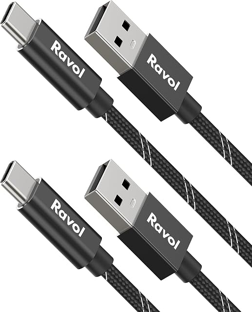 Ravol USB Type C 3A Fast Charging Cable, [2-Pack, 6 ft] USB A to Type C Charging Cable Premium Nylon Braided Cord Compatible with Samsung Galaxy S10 S20 Plus, PS5 Controller, USB Charger