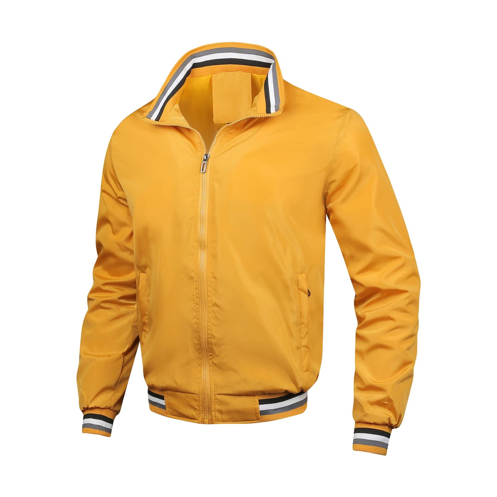 Maiyifu-GJ Bomber Jackets for Mens Outdoor Sport Slim Fit Lightweight Softshell Coat Windproof Varsity Baseball Coats (Yellow,4X-Large)