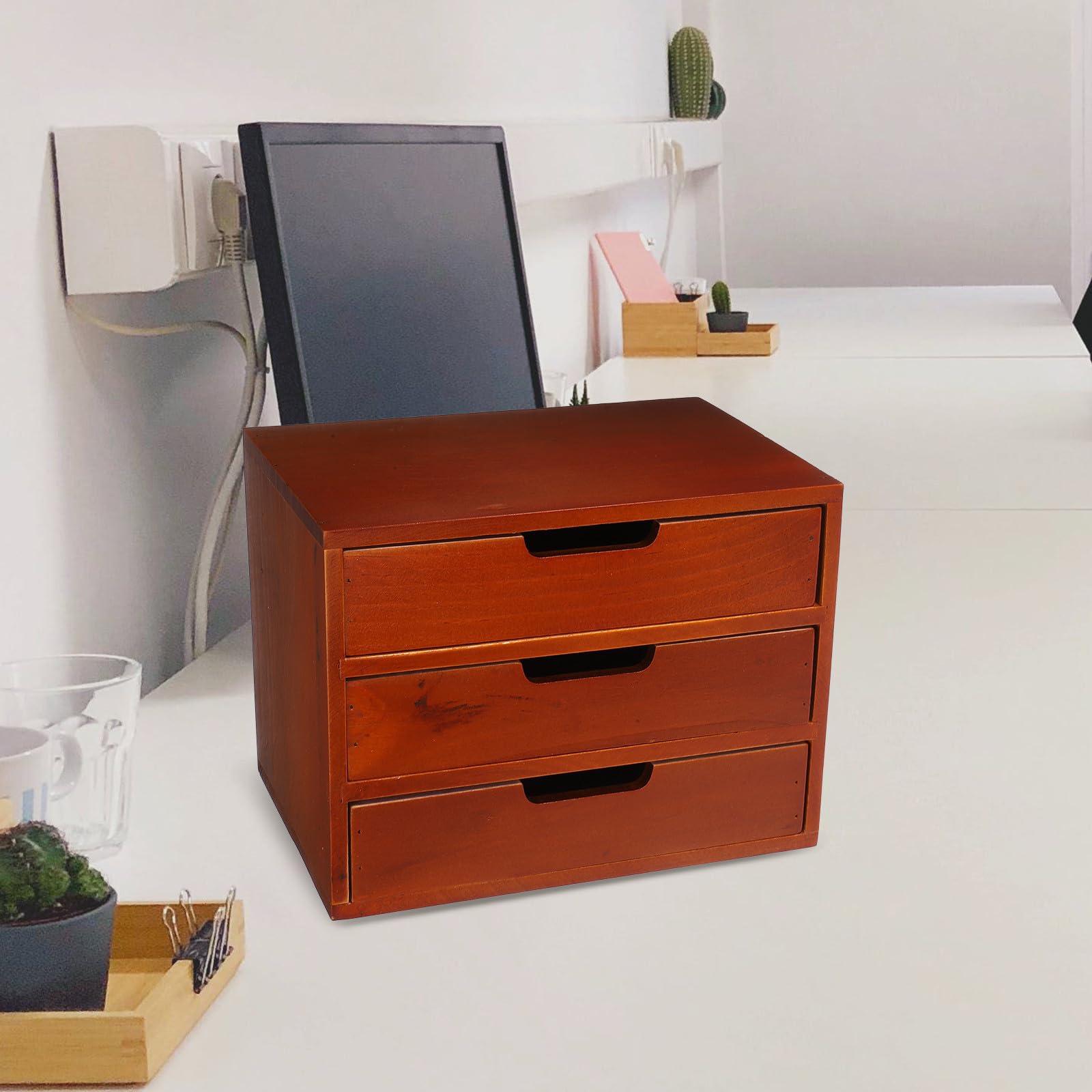 Homoyoyo Mehrschichtiger Holz Aufbewahrungsschrank mit 3 Schubladen Großer Kapazität und Multifunktional für Büro und Schlafzimmer Braune Schreibtisch Organizer Kasten