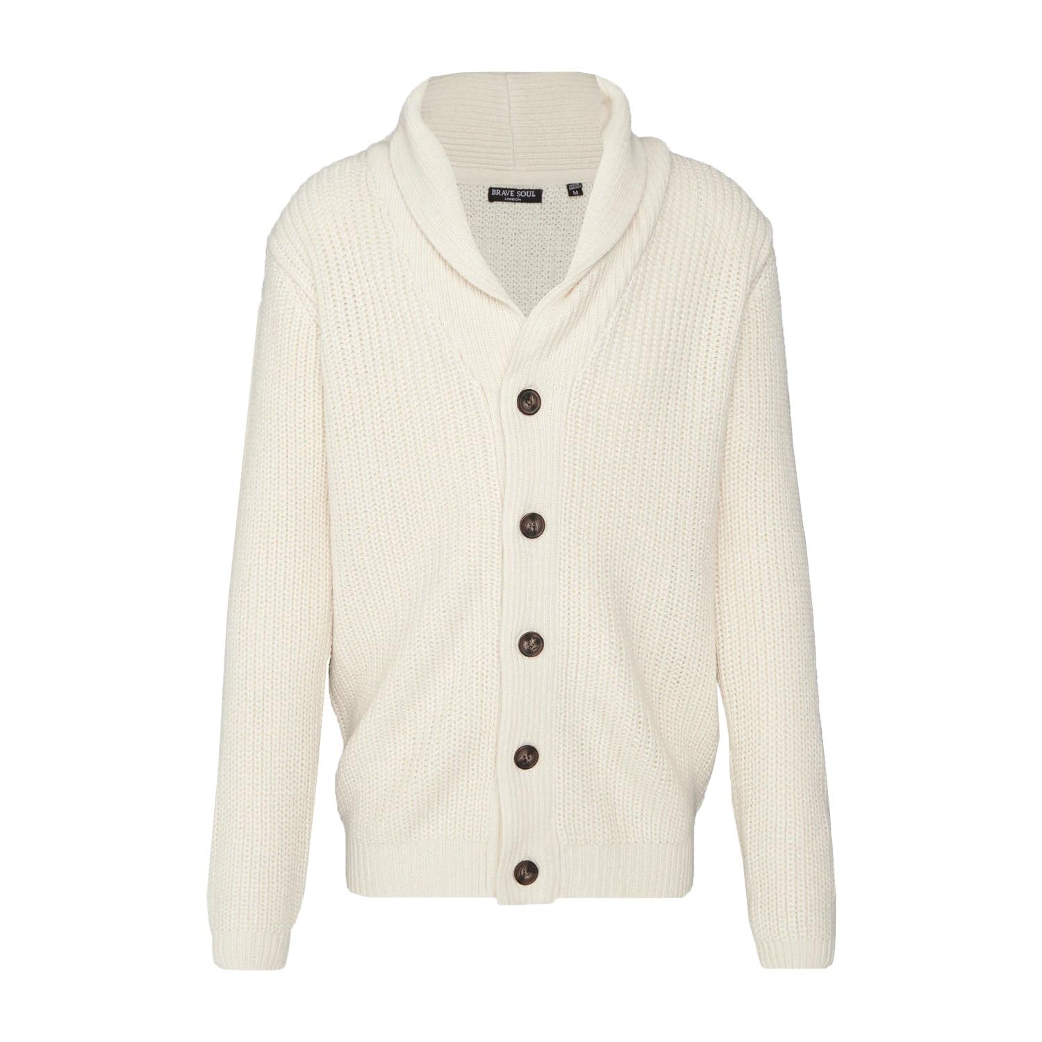 BRAVE SOUL Harington Button Through Cardigan-Oatmeal-X-Large